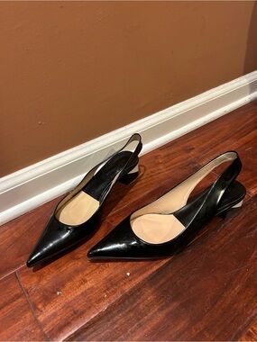 Zara Black Patent Slingback Pointed Toe Mules